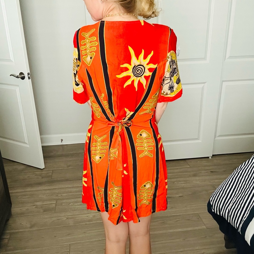 Chic Red Patterned Mini Dress - image 3